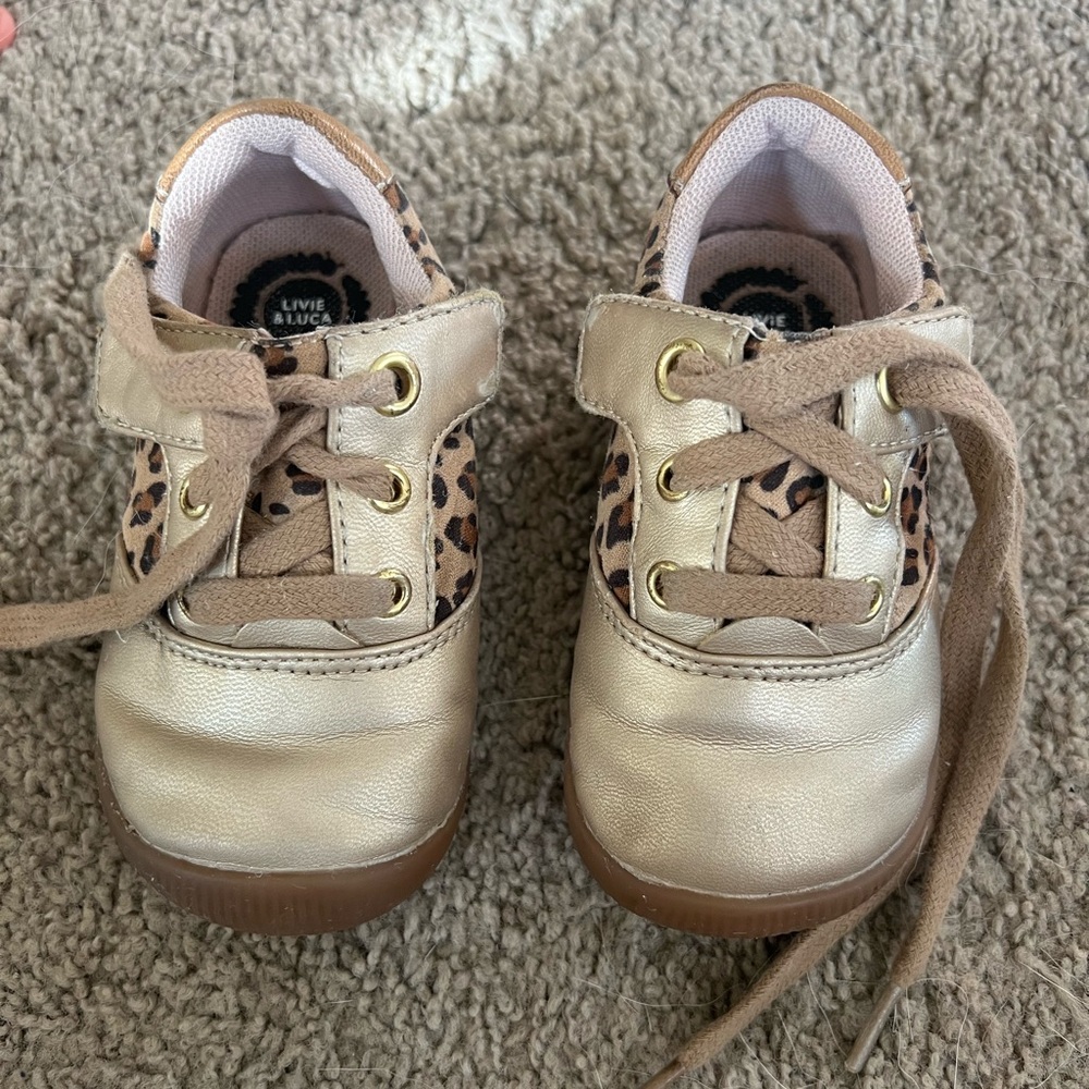 Livie & Luca Gold and Leopard Print Toddler Girl Shoes Size 4